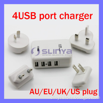 Universal Travel International Adapter Power 4 USB Port Wall Charger Au EU UK Us Plug 5V 2A (SL-C51)